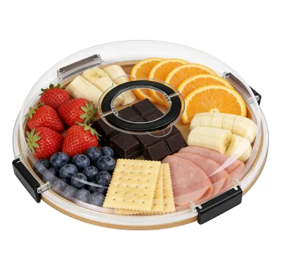 Large Acacia Wood Travel  Charcuterie Boards with Lid Handle Wood Cutting Deli Boards with Built-in Compartment Cheese Serving