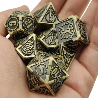 Factory Carved Metal Sword Dungeons and Dragons Dice Set for RPG Board Games Custom Logo for DND Rolling
