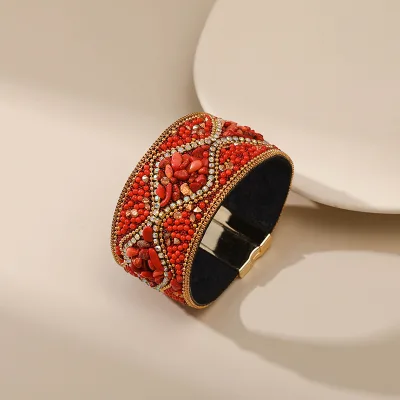 Boho Festival Gifts Jewelry Wide Colorful Crystal Rhinestone s Vintage Ethnic Bohemian Bangle