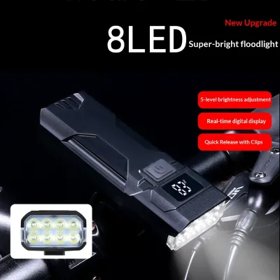 New 8LED Emergency Cycling Bicycle Headlight Type-C Rechargeable Digital Display LED Bicycle Light for Night Riding