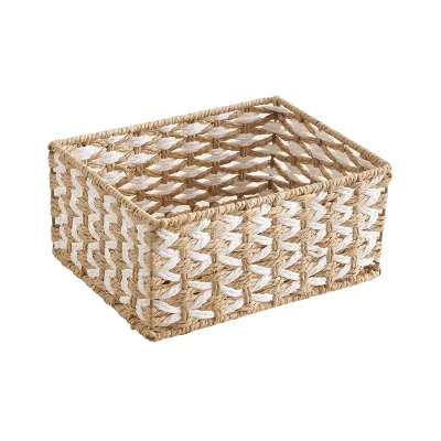 Wholesale Custom Two-Tone Paper Rope Woven Modern Minimalist Multifunction Flower Storage Baskets Set 3 Rectangular Geometric
