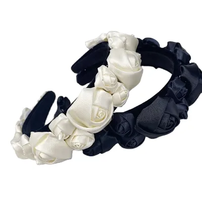 Handmade Artificial Flower Headband Crow,satin Rose Headbands for Women