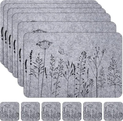 Laser Cut Felt Table Mat Wool Felt Place Mats Rectangle Placemats and Square Coasters for Christmas Dining Table Decoration
