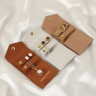 Jewelry Bags Luxury Jewelry Organizer in Pink Beige Grey Custom Ring Pendant Bracelet Bag Portable Jewelry Packaging Custom Logo