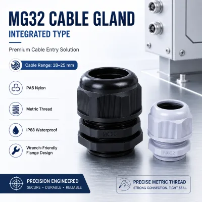 M32 One-Piece Integrated Nylon IP68 Waterproof Premium Cable Gland MG25 for 18-25mm Cable Industrial Electrical Equipment Wiring