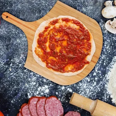 Transferring and Serving Wood Pizza Cutting Board Natural Bamboo Pizza Peel Pizza Paddle for Cheese Bread Fruit Vegetables
