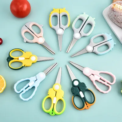 Food Grade Colorful Children's Scissors Stainless Steel Scissors Healthy Baby Food Scissors With Cover Portable Shears