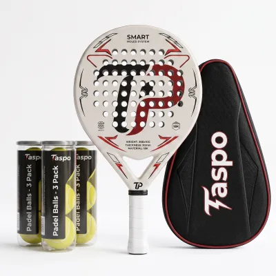 Padel Racket Set Pala De Padel Smart Holes System 18K Carbon with Bag 3 Padel Balls Cream White Wholesale Factory Direct