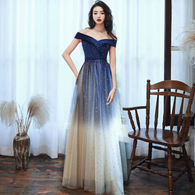 Formal Gown Long Beach Gradient Evening Dress Scalloped Prom Party Dresses
