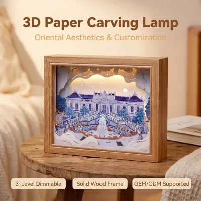 Laser Cut Paper Carving Lamp Frame Creative 3D Paper Art Night Light for Bedroom Decor