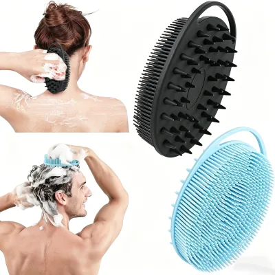 Multifunctional Double Sided 2 in 1 Exfoliating Shower Brush Bath Scrubber Silicon Body Scrubber Scalp Massage Brush