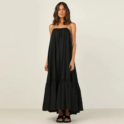 Top Quality Summer Straight Neckline Adjustable Straps Bust Seam Plus Size Cotton Maxi Long Dress