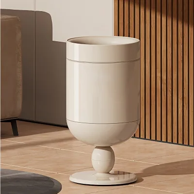 Aesthetic Stainless Steel Trash Can Round High Leg Open Top Bin With Inner Bucket for Indoor Living Room Office Use