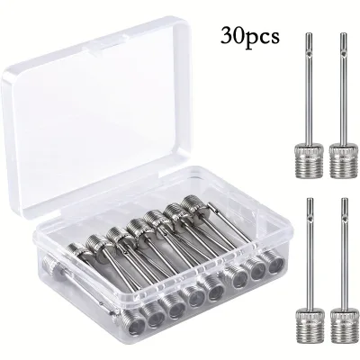 30pcs Gas Cylinder Needles in 1 Plastic Box Stainless Steel Ball Needle Inflator for Basketball Football