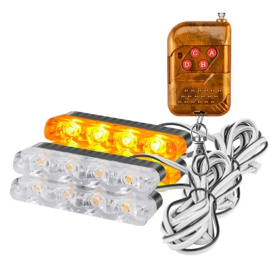 DXZ Multicolor Strobe LED Grill Warning Lights I-GF-R4-4LED 12V/24V Remote Control Accessory for Retrofit/Upgrade Cars Vans