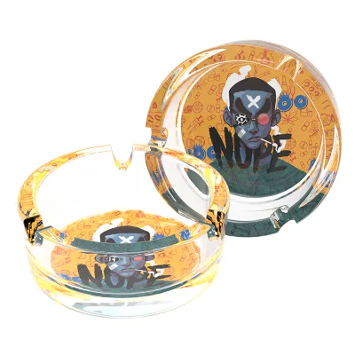 Hot Sale Smoking Ashtray Different Pictures Custom Glass Ashtray Color Printed Glass Ashtray