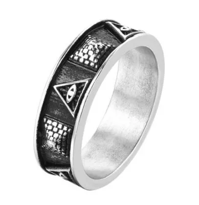 Fashion Jewelry Rings Ancient Egyptian Pyramid Band Pharaoh's Eye Ornament of Horus Stainless Steel Ring for Men Size 7-12