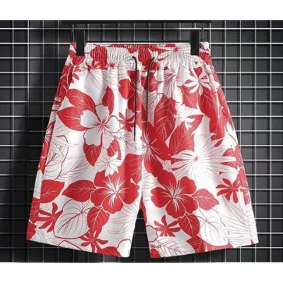 Men's Red Floral Beach Shorts