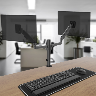 For Aluminum Dual Arm Hydraulic Monitor Mount with 90 Tilt 32" Screen Support-New