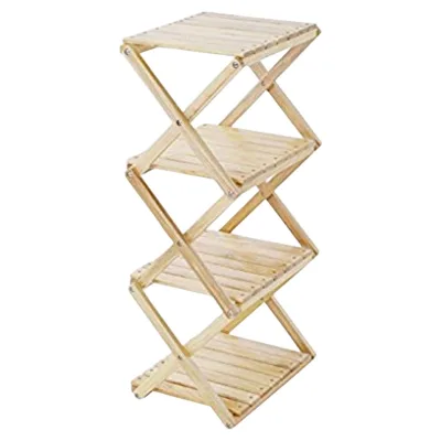 3-Tier Folding Rack 3-Layer Wooden Flower Stand Foldable 4-Tier Shelf Bamboo Shoe Rack Stands Camping Wooden Shelf