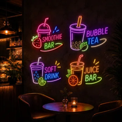 Bubble Tea Neon Sign Personalized LED Neon Sign Acrylic Logo Sign for Beverage Store Commercial Decoration
