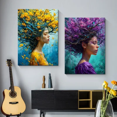 Contemporary Wall Canvas Art American Female Portrait Flower Home Decorative Art Print Painting