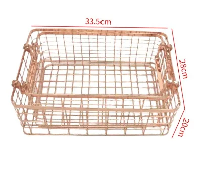 Gold Color Household Kitchen Storage Basket with Handle Metal Wire Mesh Elegance in Organization