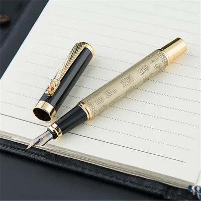 Most Trending Products 2024 New Arrivals Low MOQ Deluxe Calligraphy Set Black Metal Fountain Pen with Dragon Clips
