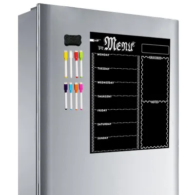 Custom Weekly Planner Black Menu Board Fridge Easy to Write with 4 Liquid Chalk Markers Medium Size Magnetic Sticker