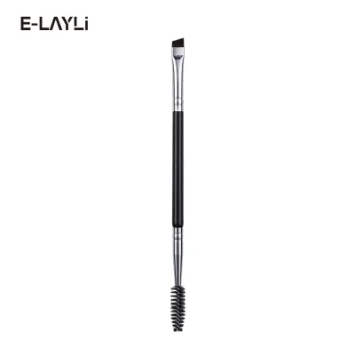 High Quality Wholesale Vegan Custom Brow Angled Spoolie Eyebrow Brush 2 in 1 Dual End Makeup Brush in Stock