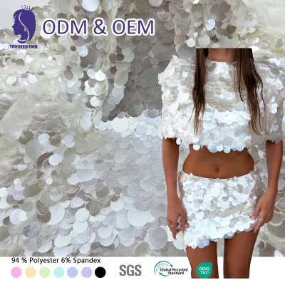 Hot Selling Eco-Friendly Luxury White Floral Pattern Shiny Sequin Mesh Lace Fabric for Wedding/Party Dress Stylish Fancy