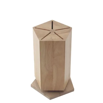 Eco-friendly Wood Spinning Knife Block with Carbon Steel Blades for 5-Piece Knife Set
