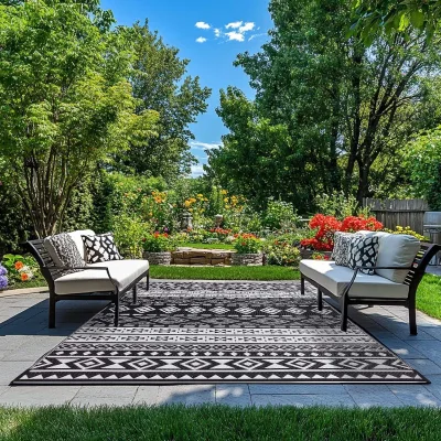 Anti-UV Reversible RV Mat, Easy Fold & Carry, Durable Custom Size Garden Picnic Carpet