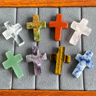 Natural Crystal Crafts Cross Christian Faith Classical Gemstone Cross for Gift Decoration