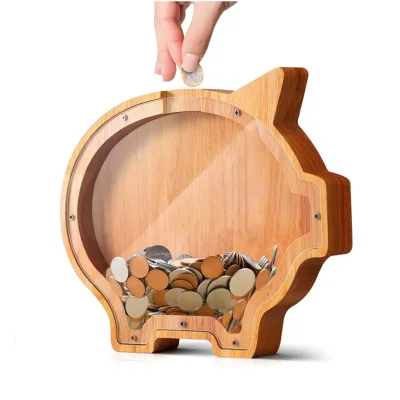 Unbreakable Wooden Piggy Bank Kids Coin Bank Perfect for Christmas Gift&Home Decor