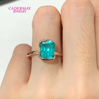 Wholesale 925 Silver Rose Gold Plated Blue Green Paraiba Color YAG Yttrium Aluminum Garnet Ring Cushion Cut Solitaire Women Ring