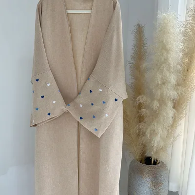 High Quality Open Abaya Muslim Dress for Adults OEM ODM Factory Price Plus Size Breathable Polyester Embossed Printing Seamless