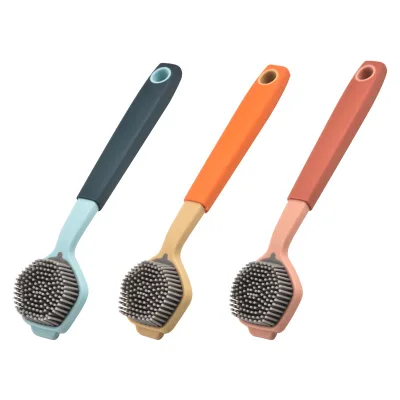 GREENSIDE Household Long-Handled PP Soft Plastic-Headed Kitchen Cleaning Brush with Handle Dish Pot Scrubber Stain-Removing
