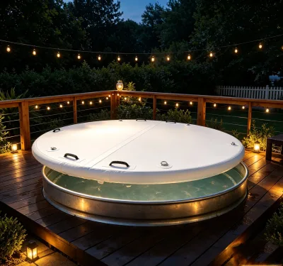 Stock Tank PVC Outdoor Pool Cover Dustproof Rainproof Tear-Resistant Drop Stitch Slats Inflatable Round
