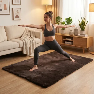 Sample Wholesale Factory Sheep Shearling Wool Yoga Mat Bedroom Rug Jiefan LW-brown 140cm*90cm 100% Australia Lambswool