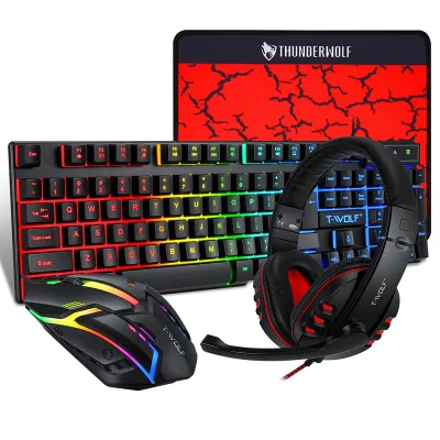 TF800 Rainbow Backlit Keyboard Colorful Backlit Mouse Large-size Mousepad Gaming Headset Pad Game 4 in 1 Combo Set