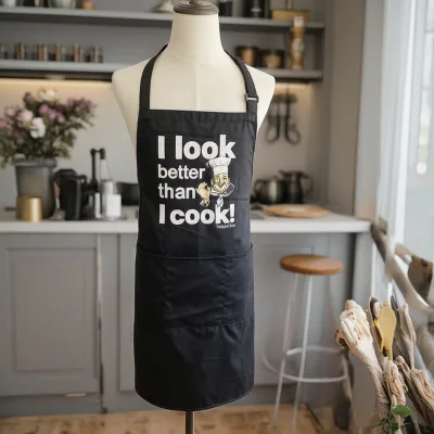Wholesale Custom Logo Barista Apron Black Cotton Kitchen Apron with Front Pocket for Cafe BBQ Food Cooking Cleaning