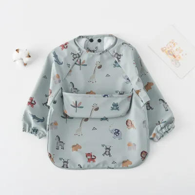 Soft PU Bibs Long Sleeve New Born Baby Bib Plastic Waterproof Baby Coverall Easy Clean and Comfortable Cute PU Baby Bibs