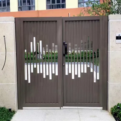 Modern Black Metal Vertical Slat Double Swing Gate for Residential Courtyard Garden Entrance