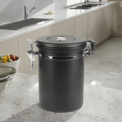 800ml Matte Black 304 Stainless Steel Canister for Tea Coffee Sugar Storage Printed Technics