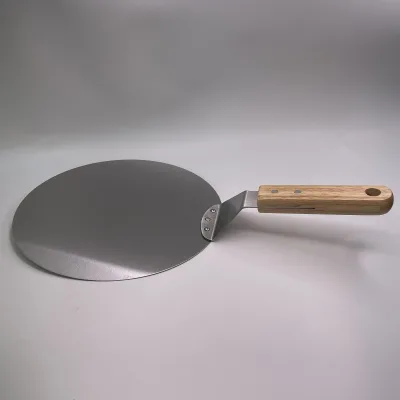Round Stainless Steel Pizza Paddle with Rubber Wood Handle Pizza Spatula Pizza Peel