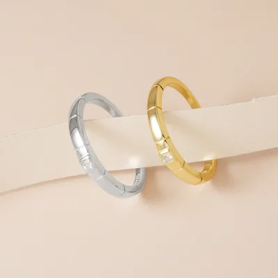 Minimalist Style Bulk 925 Sterling Silver Office Casual Single Zircon Diamond Trendy Gold Plated Rings for Women Fast Delivery