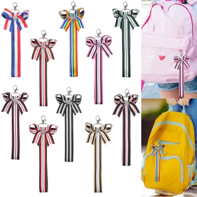 Rainbow Striped Cheerleading Keychain Bow Streamer Keychain