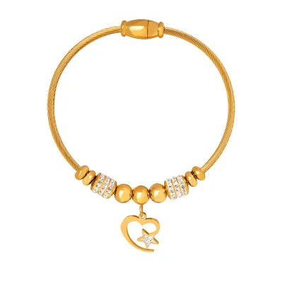 Gangle Charm Bangles Customized Cable Wire Bangle Bracelet Non Tarnish Jewelry 18k Gold Plated Hypoallergenic Stainless Steel