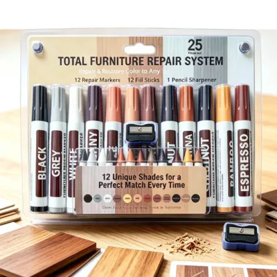 25pcs Oblique Brush Tip Permanent 6mm Writing Width 12-color PP Plastic Furniture Marker Repair Wood Crayon Set Custom Logo